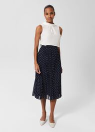 Losie Pleated Midi Skirt, Navy Ivory, hi-res