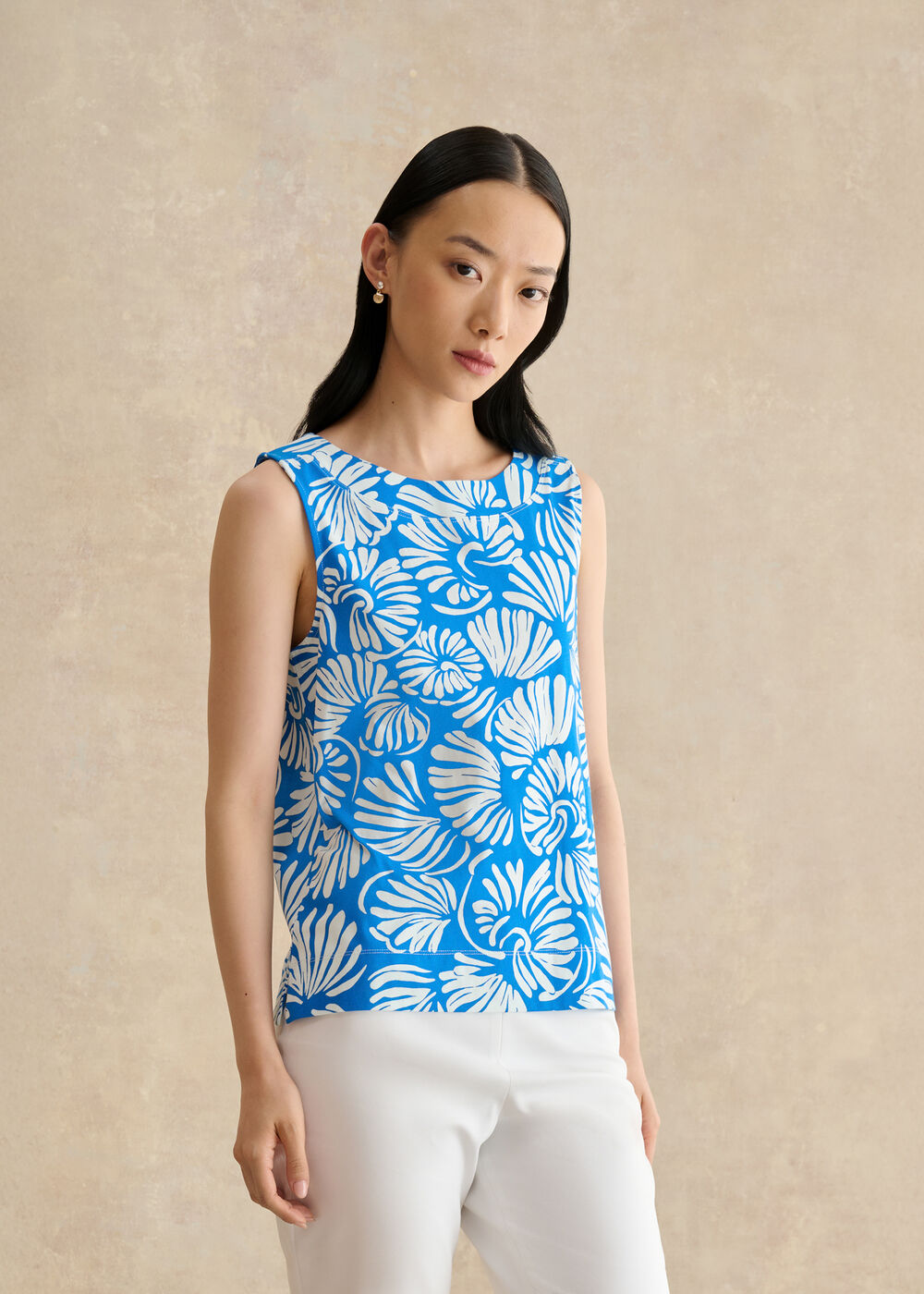 Fern Cotton Button Back Printed Top, Blue White, hi-res