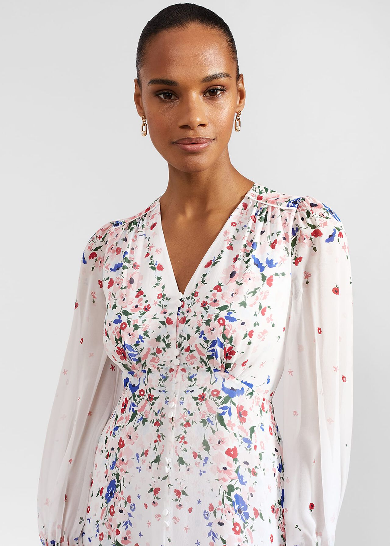 Asher Silk Midi Dress, Ivory Multi, hi-res