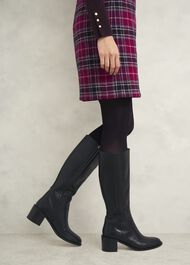 Darcie Leather Knee Boots, Black, hi-res