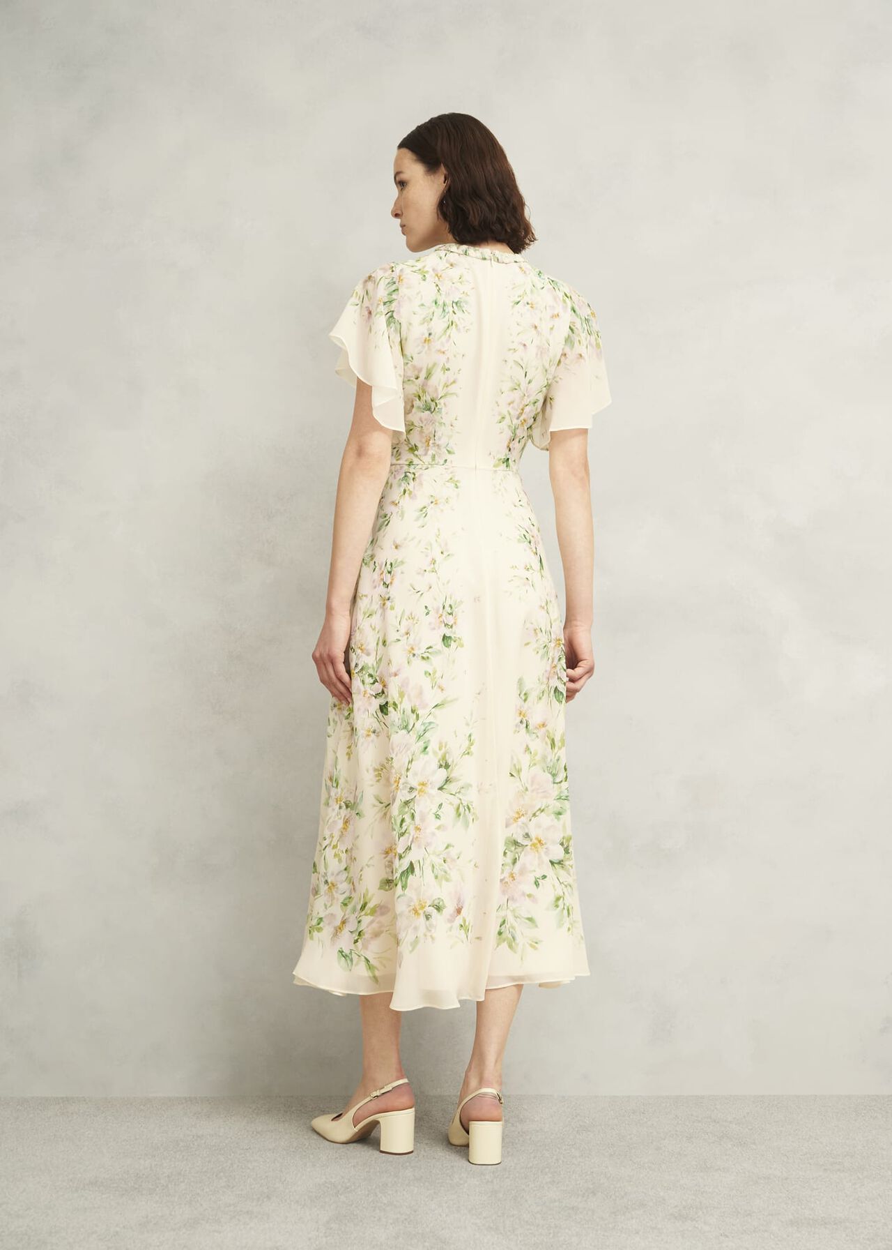 Petite Kim Plait Neck Floral Silk Dress , Cream Multi, hi-res