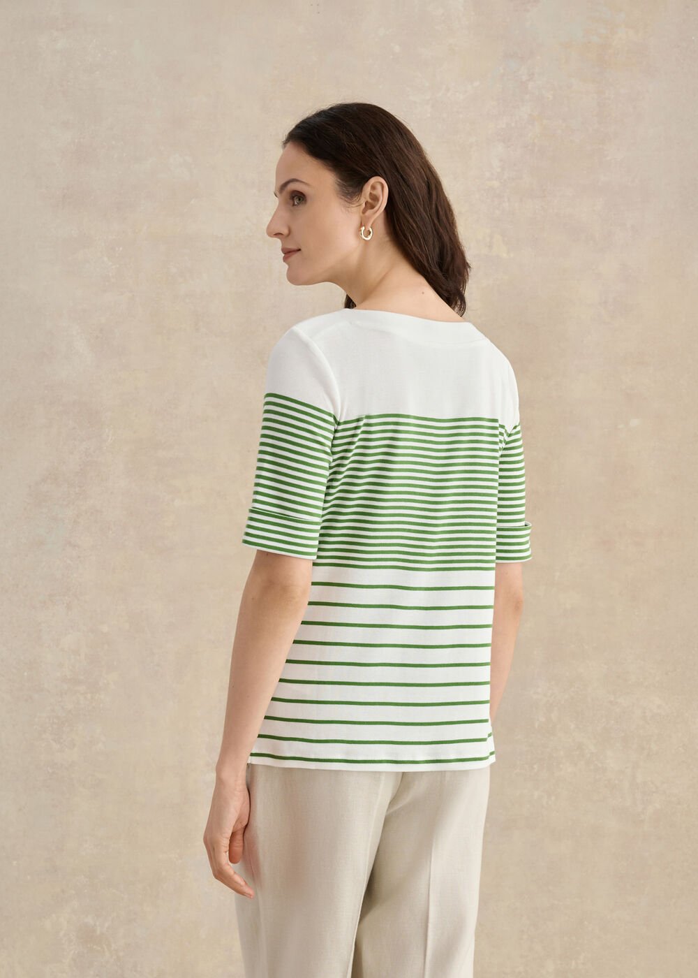 Constance Cotton Striped T-Shirt, White Green, hi-res