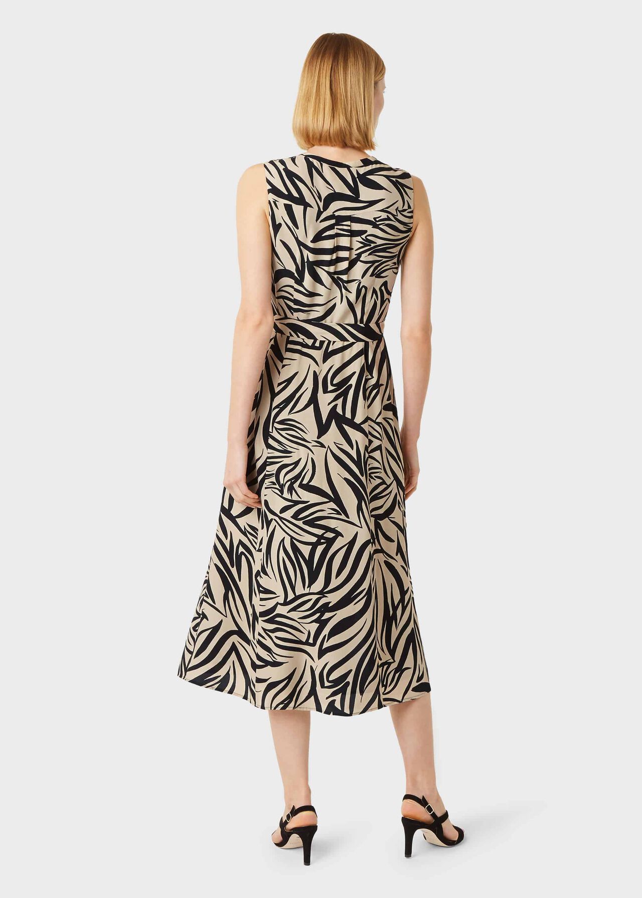 Shelly Printed Belted Dress, Stone Black, hi-res