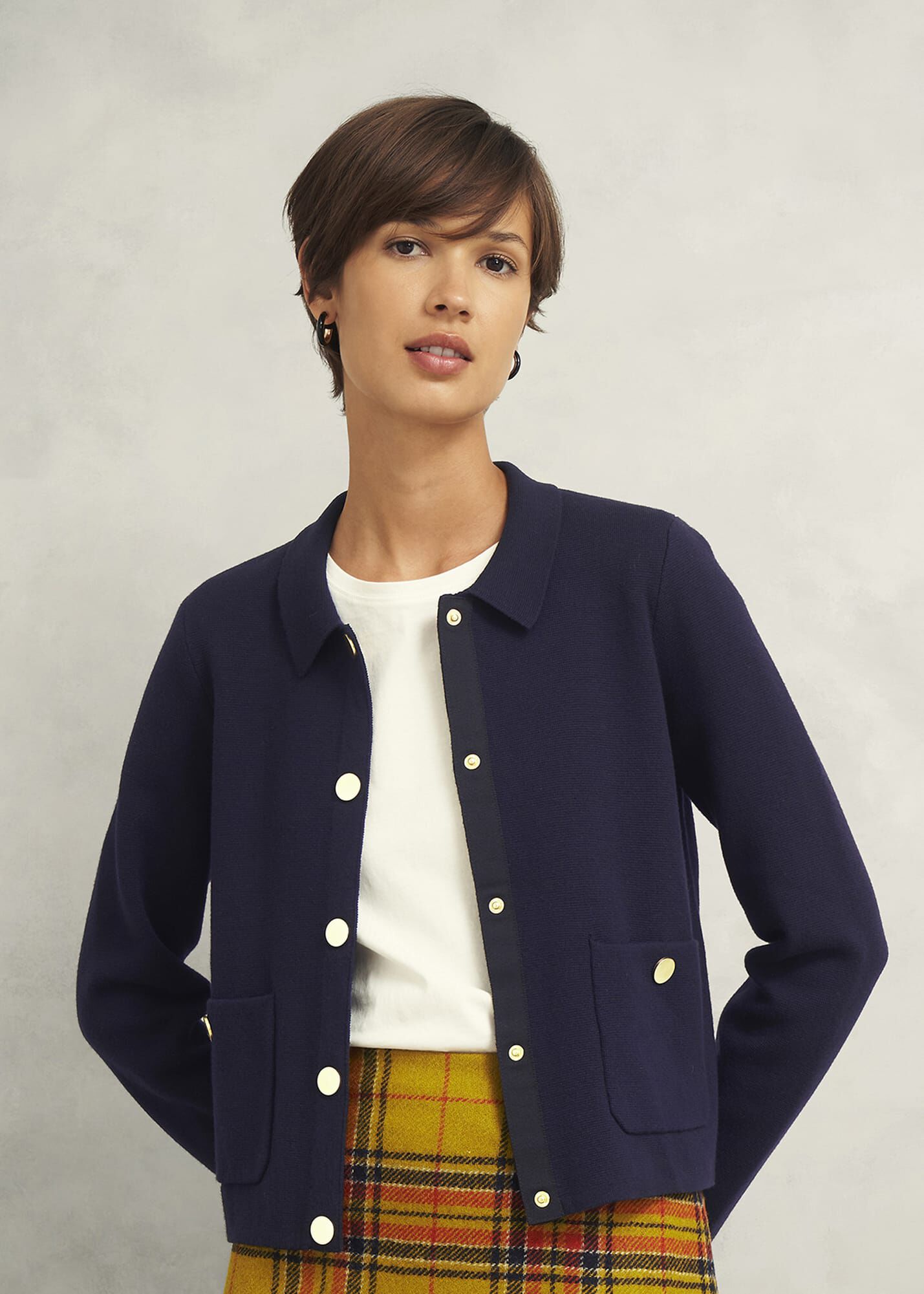 Navy knitted jacket outlet