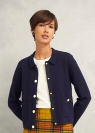 Daisy Cotton Wool Knitted Jacket, Hobbs Navy, hi-res