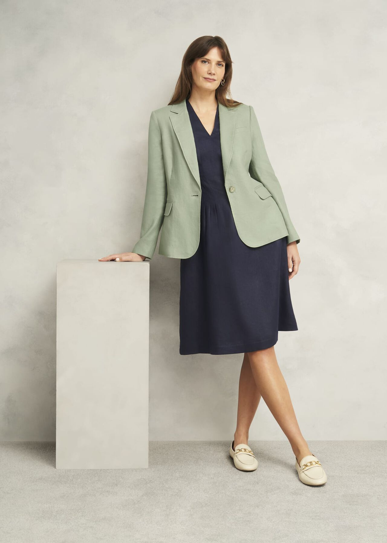 Kayleigh Linen Dress, Navy, hi-res