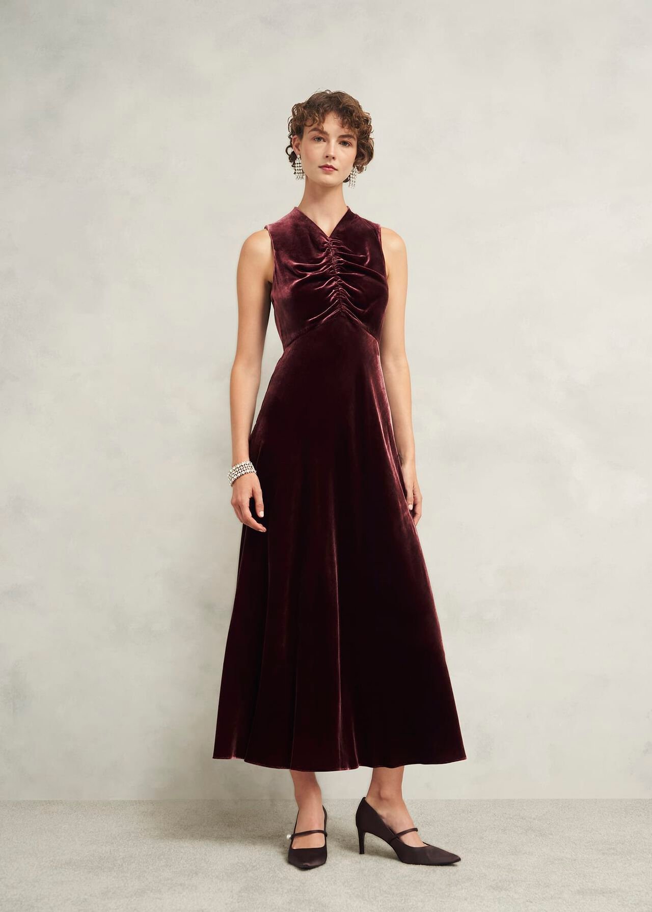 Isleworth Velvet Dress With Silk, Cocoa Brown, hi-res