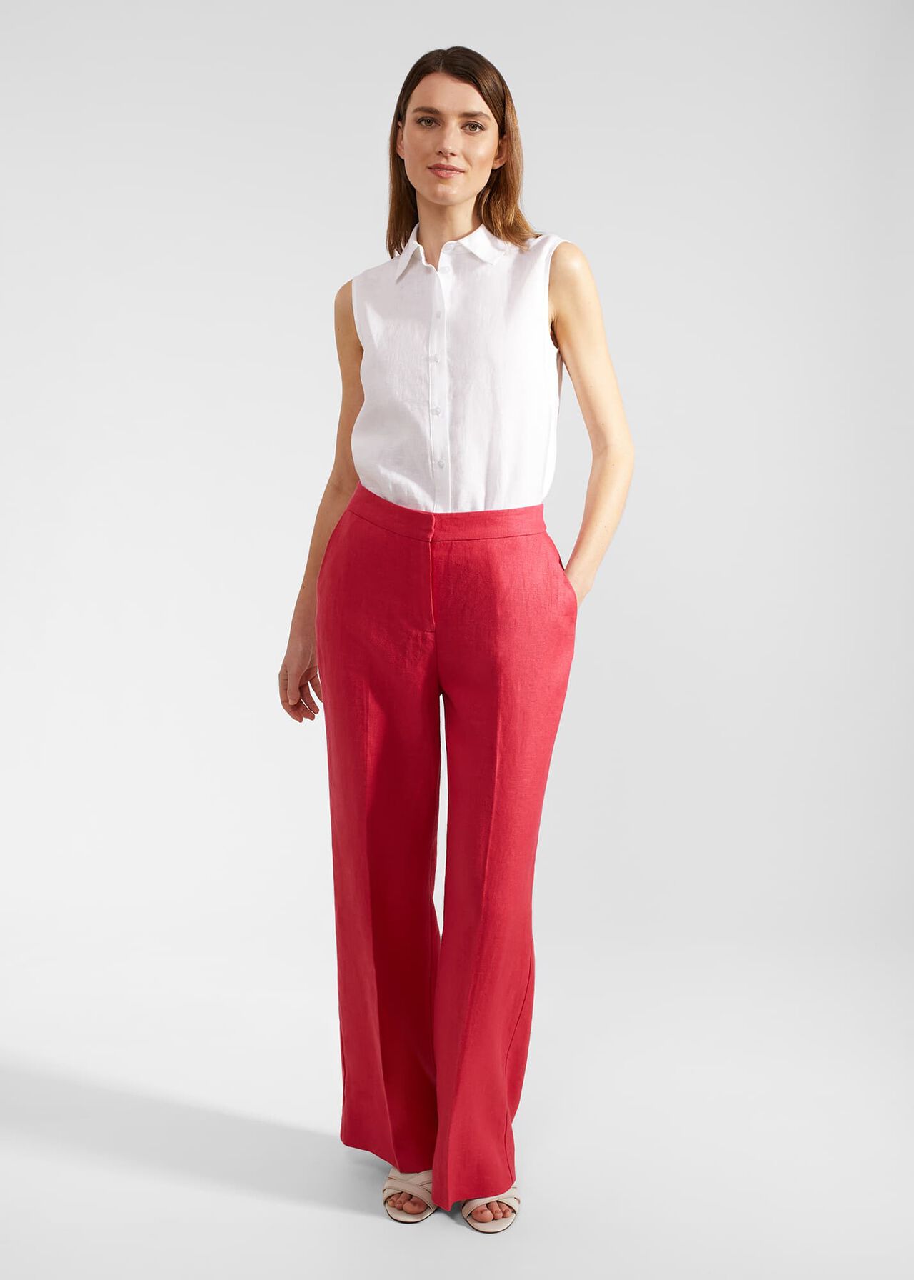 Mirabel Wide Linen Trousers, Raspberry Pink, hi-res