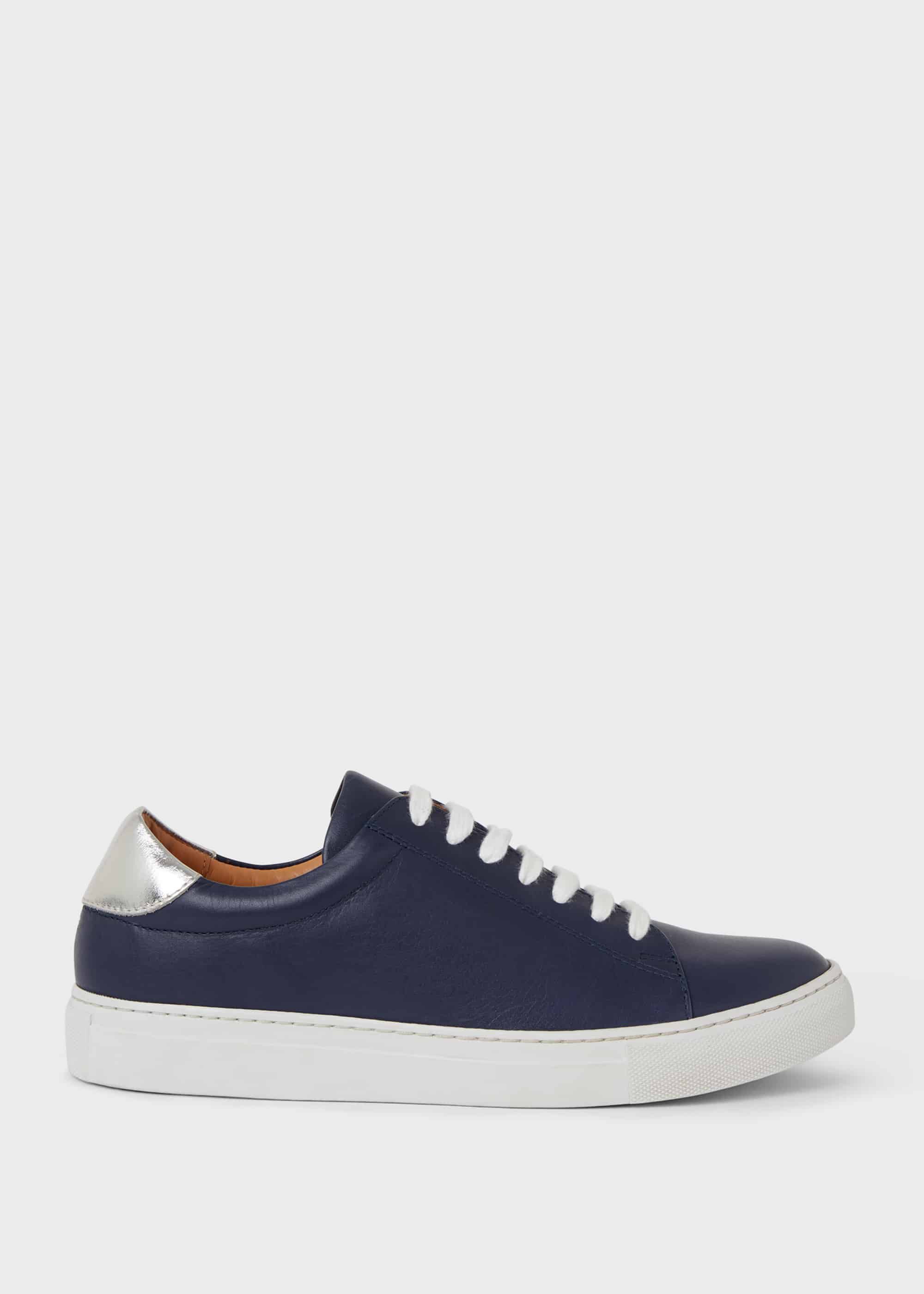 navy leather ladies trainers