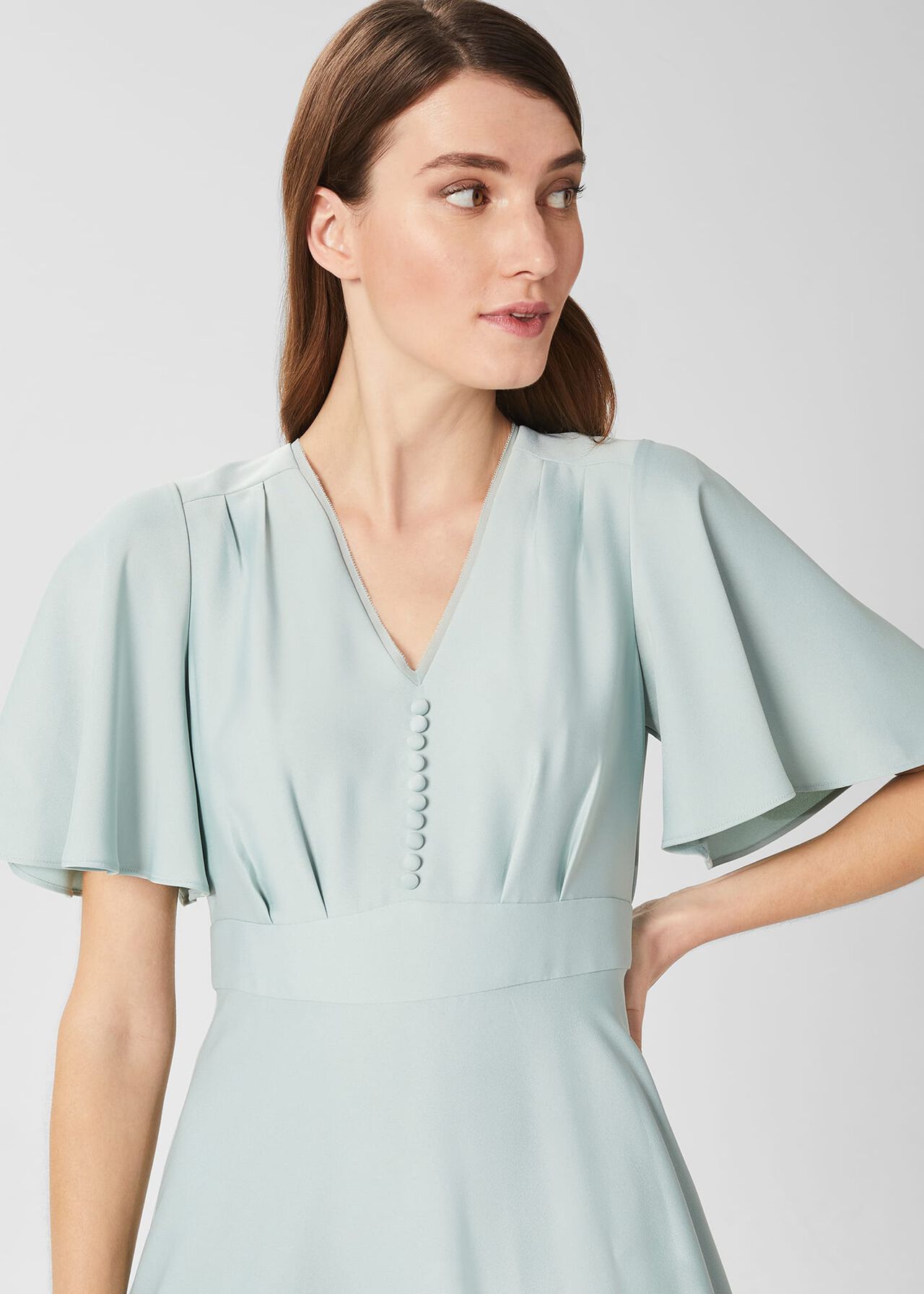 Kristen Satin Fit And Flare Dress, Thyme Green, hi-res