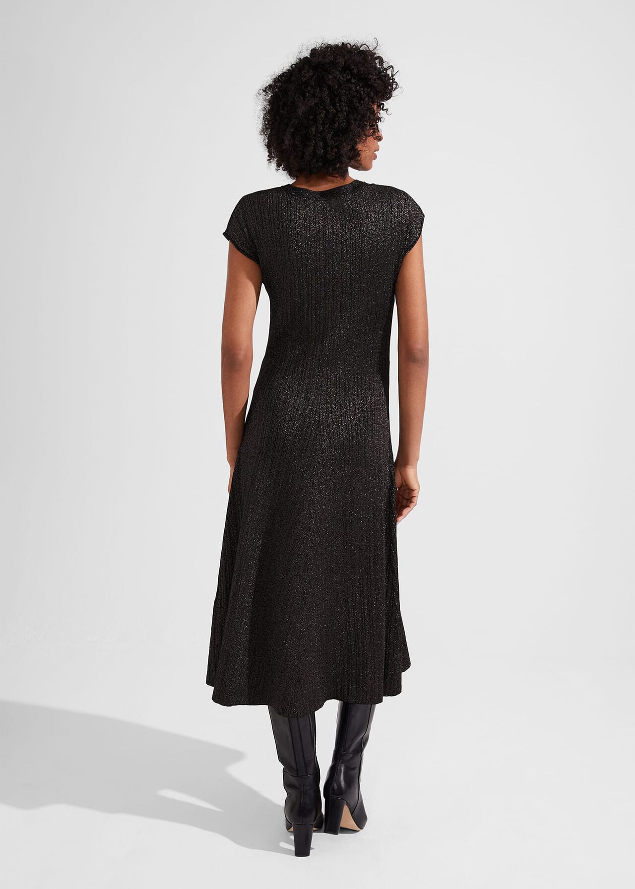 Reena Sparkle Ribbed Knitted Dress, Black Gold, hi-res