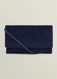 Renata Suede Clutch Bag, Midnight Navy, hi-res