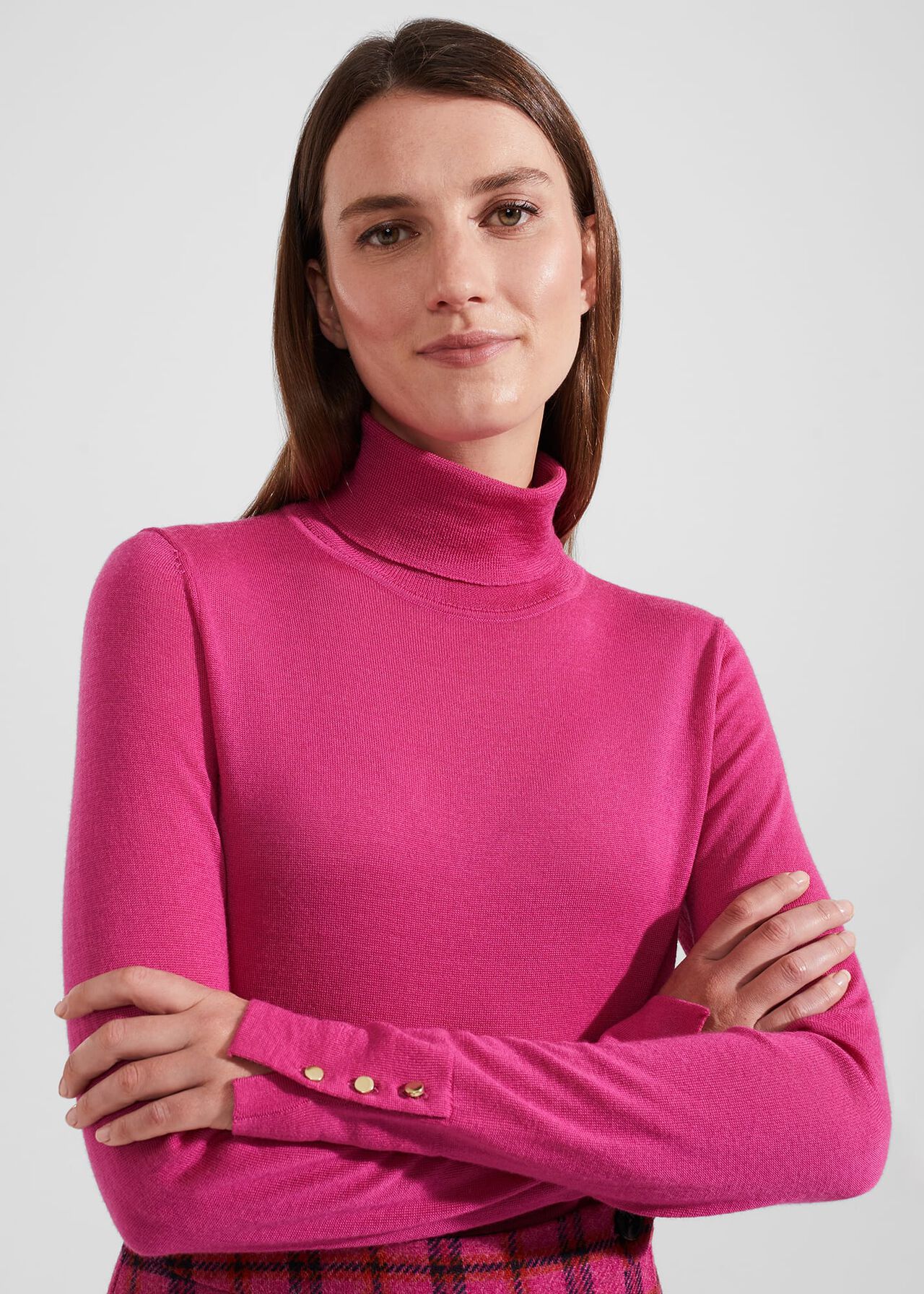 Lara Merino Wool Roll Neck Jumper, Pink, hi-res