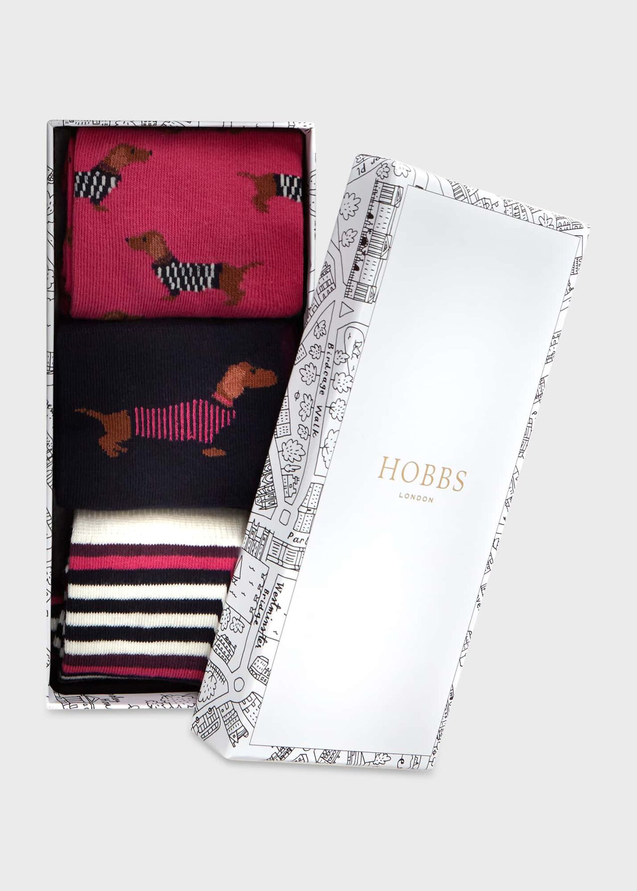 Sausage Dog Sock Set, Berry, hi-res
