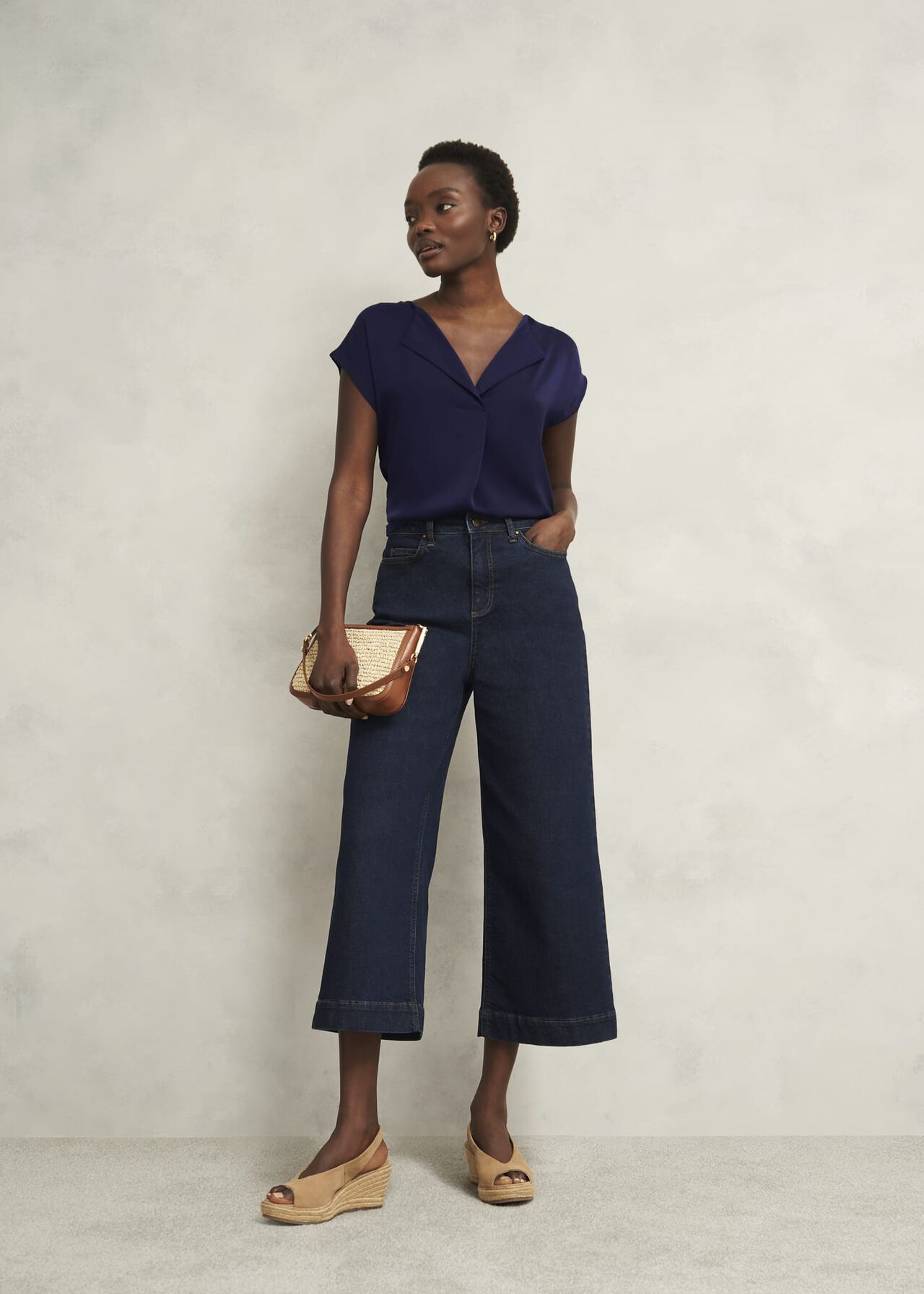 Sylvie Satin Front Top, True Navy, hi-res