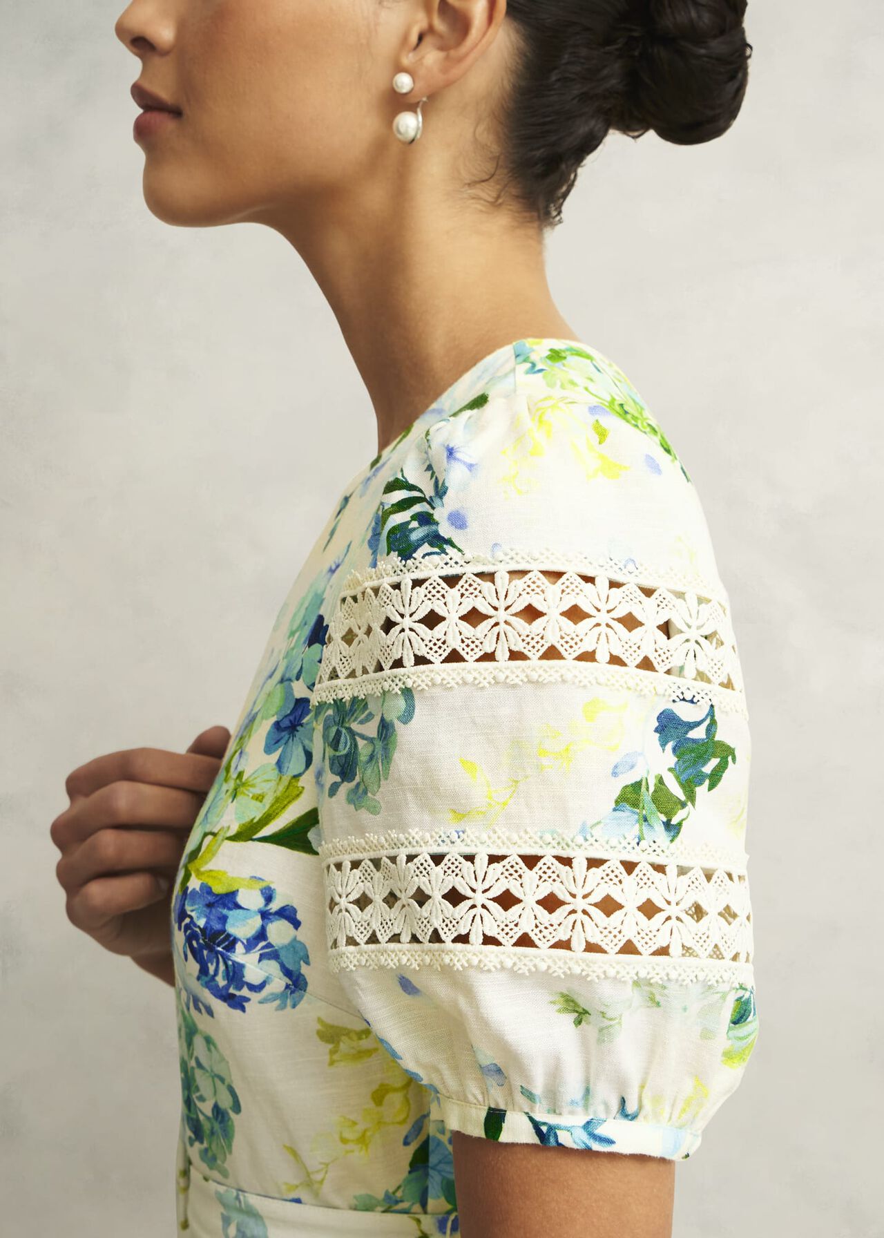 Winnie Floral Linen Dress, Ivory Multi, hi-res