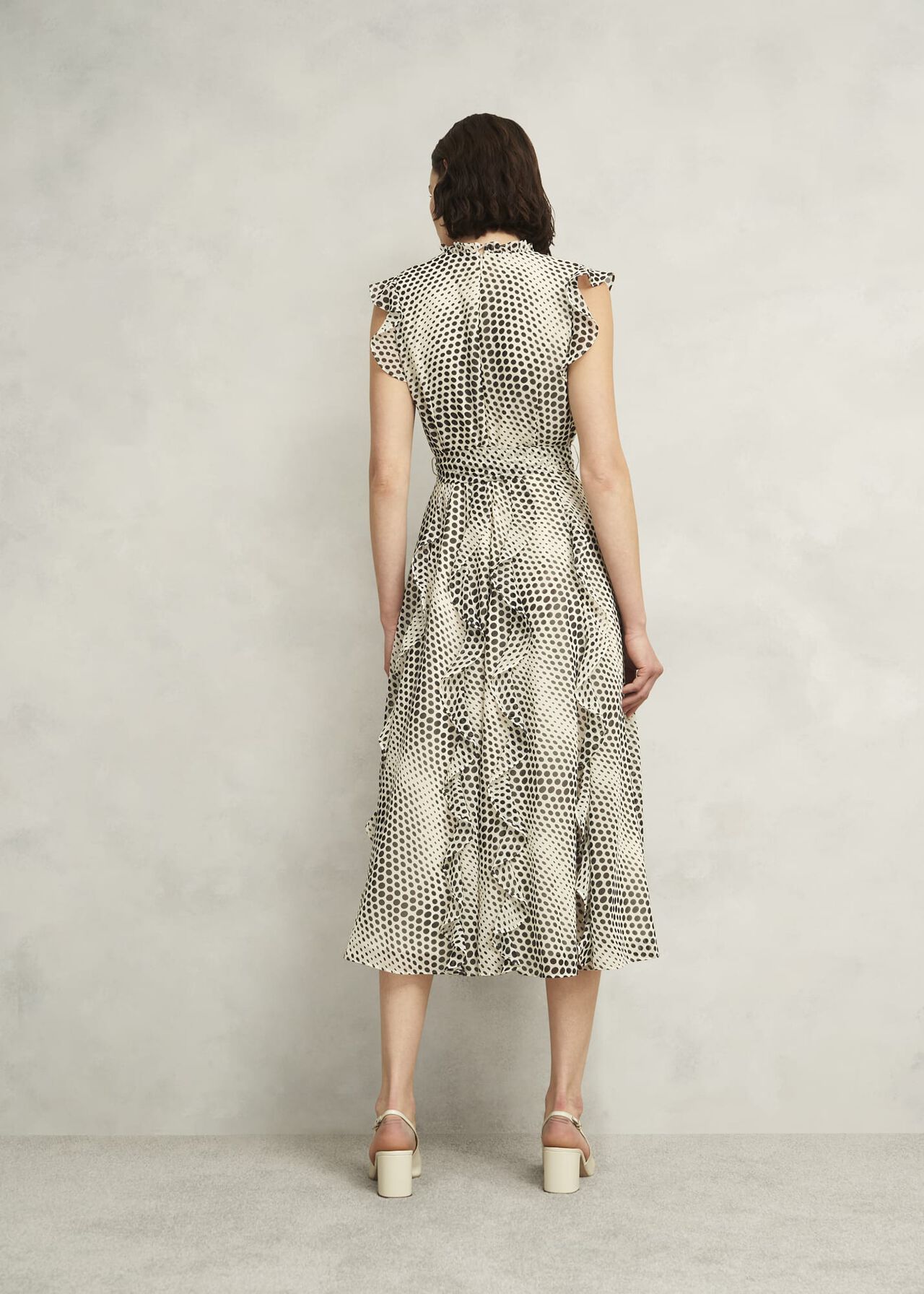 Nina Ruffle Midi Dress, Cream Black, hi-res