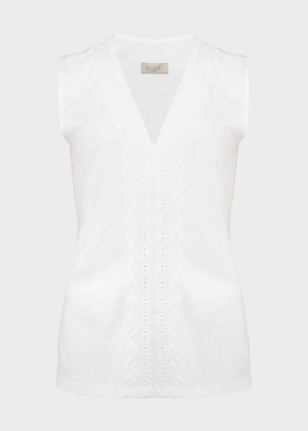 Larna Broderie Top, White, hi-res