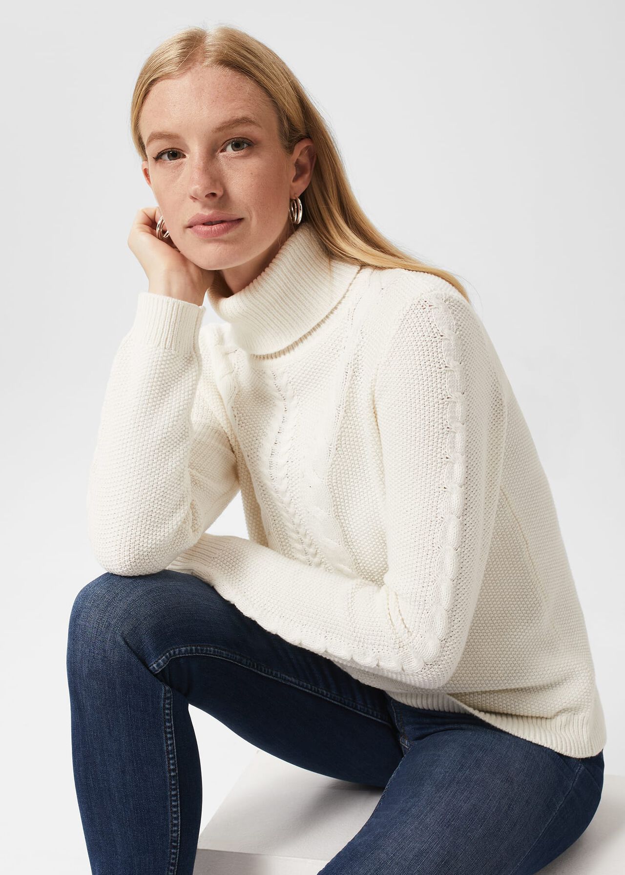 Nora Cable Jumper, Ivory, hi-res