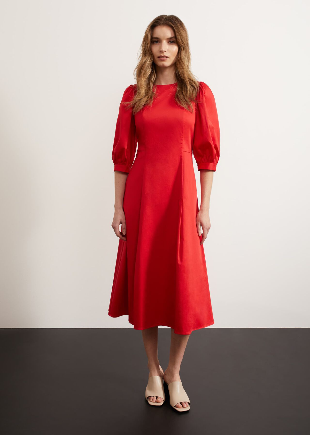 Cliveden Tie Midi Dress, Red, hi-res