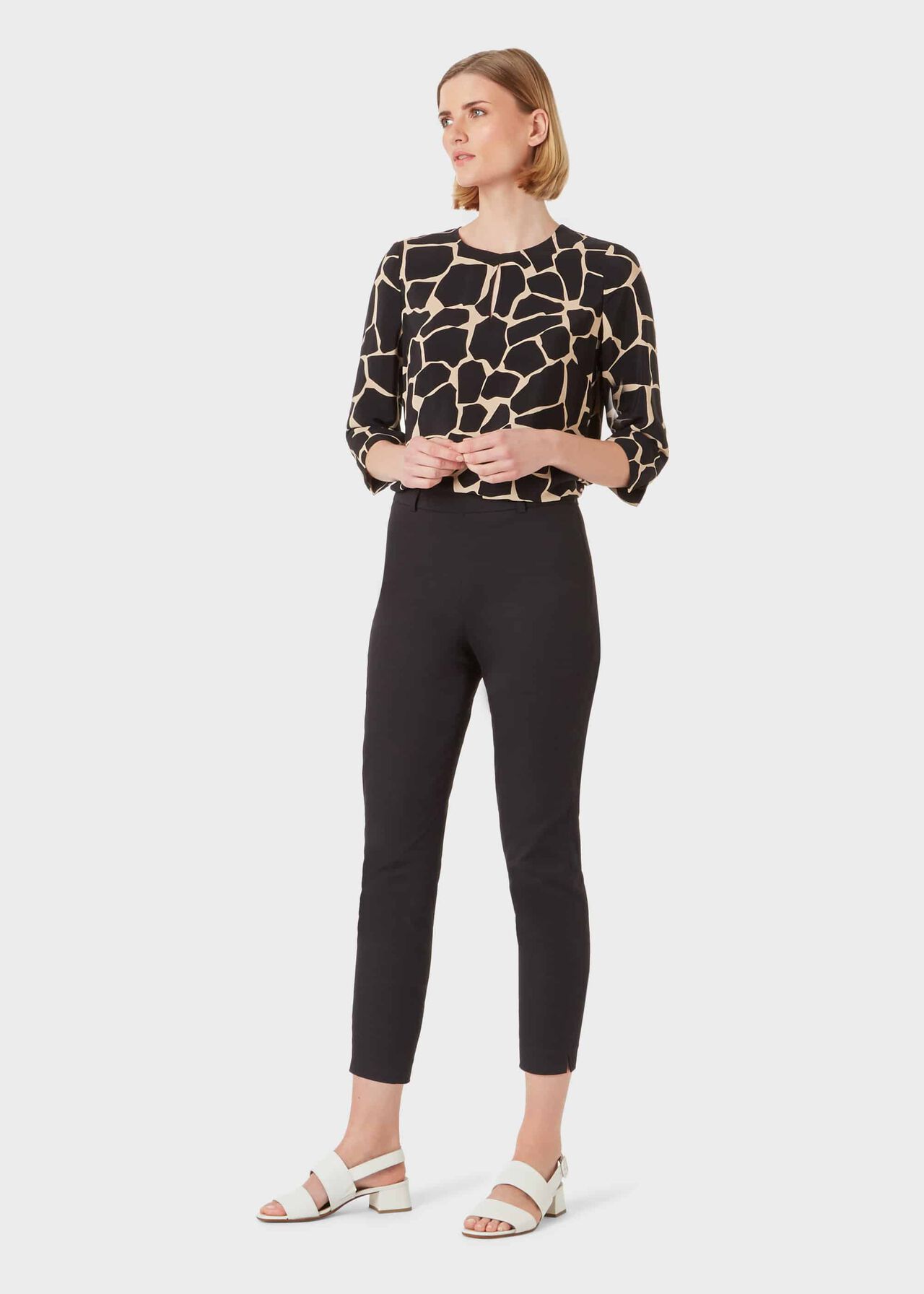 Mallory Cotton Blend Capri Trousers With Stretch, Black, hi-res