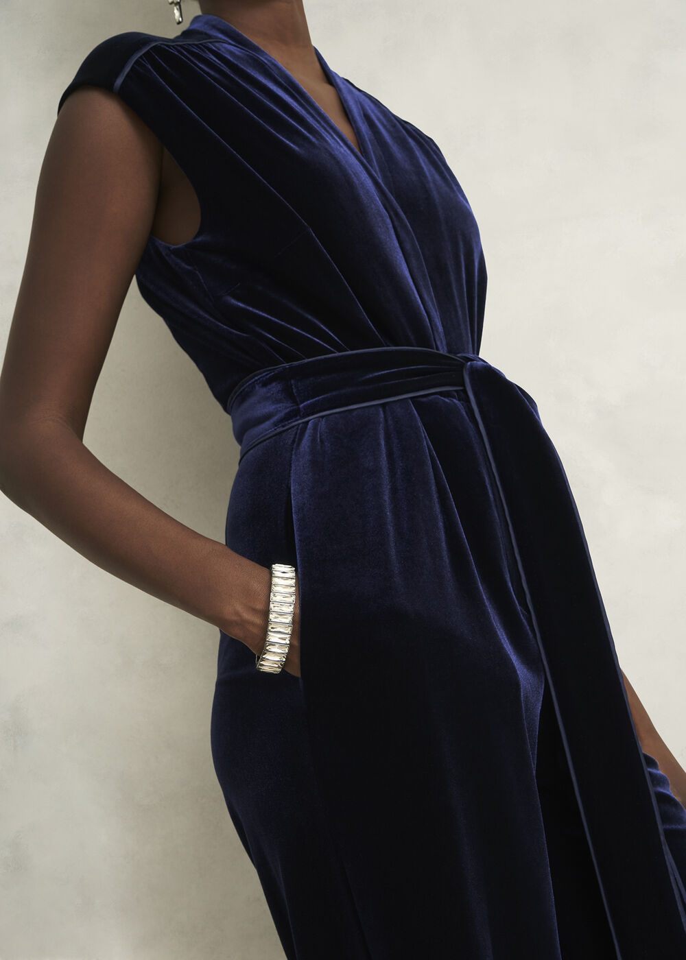 Olive Velvet Jumpsuit, Midnight Navy, hi-res