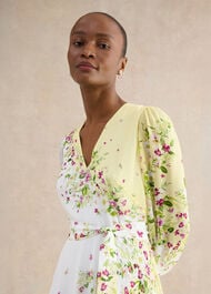 Petite Ariel Floral Silk Dress, Yellow Multi, hi-res