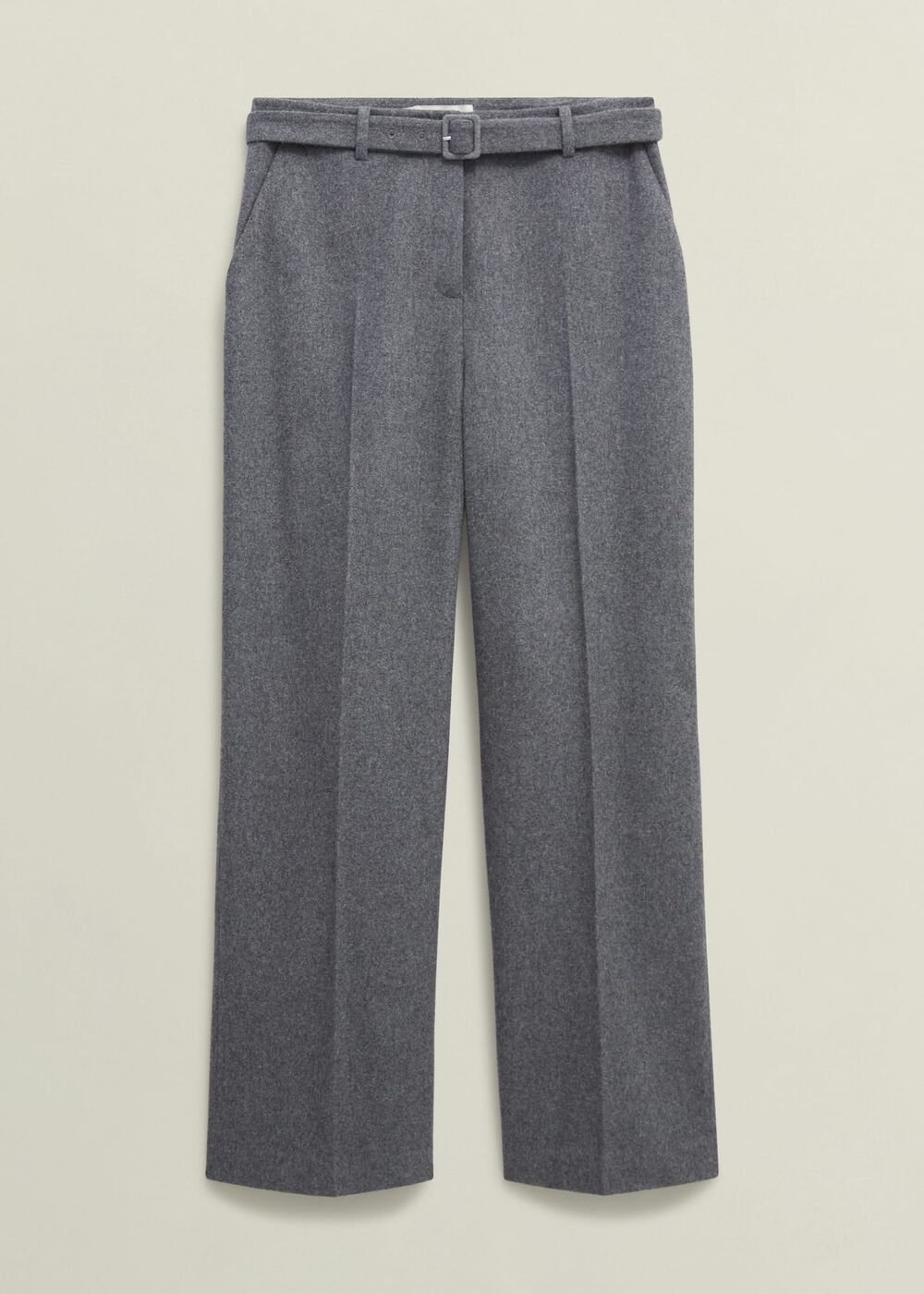 Elsie Wool Blend Wide Trousers, Grey, hi-res