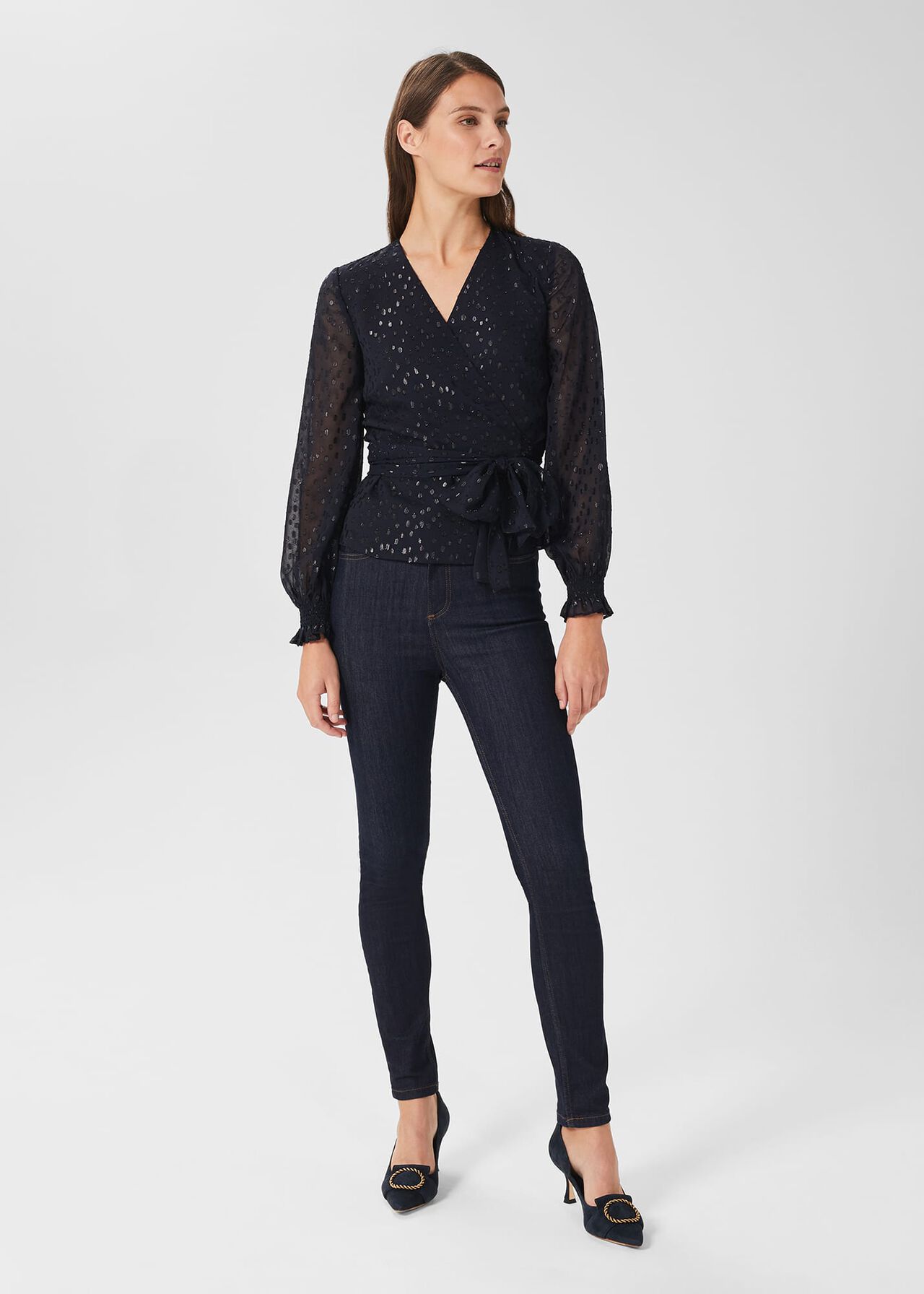 Elizabeth Lurex Blouse, Navy, hi-res