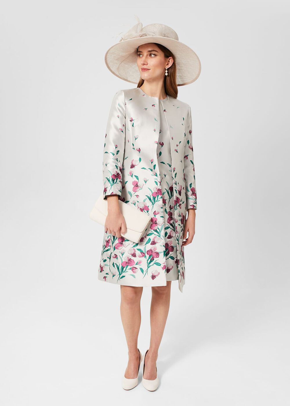 Gwen Floral Jacquard Coat, Oyster Multi, hi-res