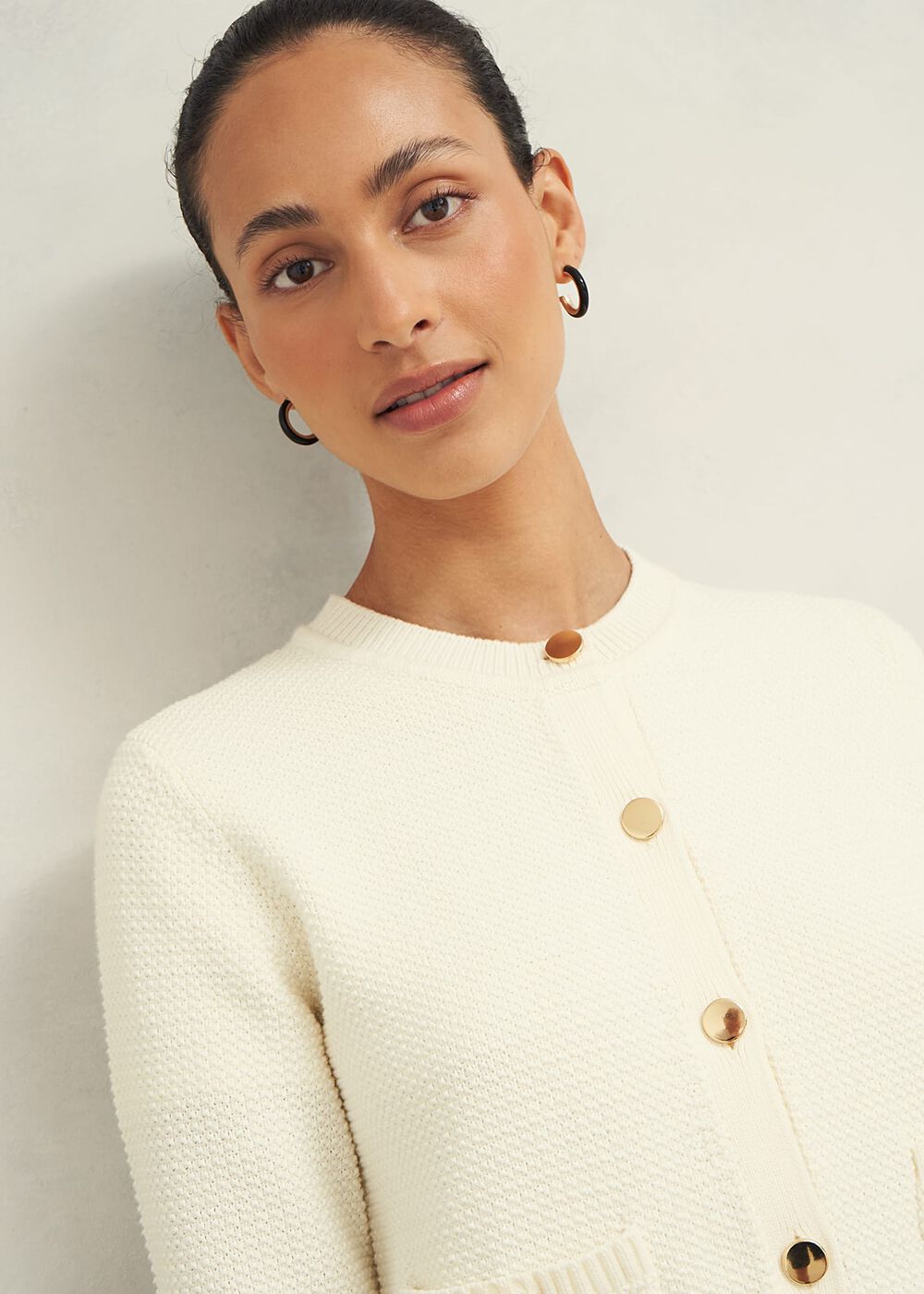 Emily Cotton Cardigan, Warm Ivory, hi-res