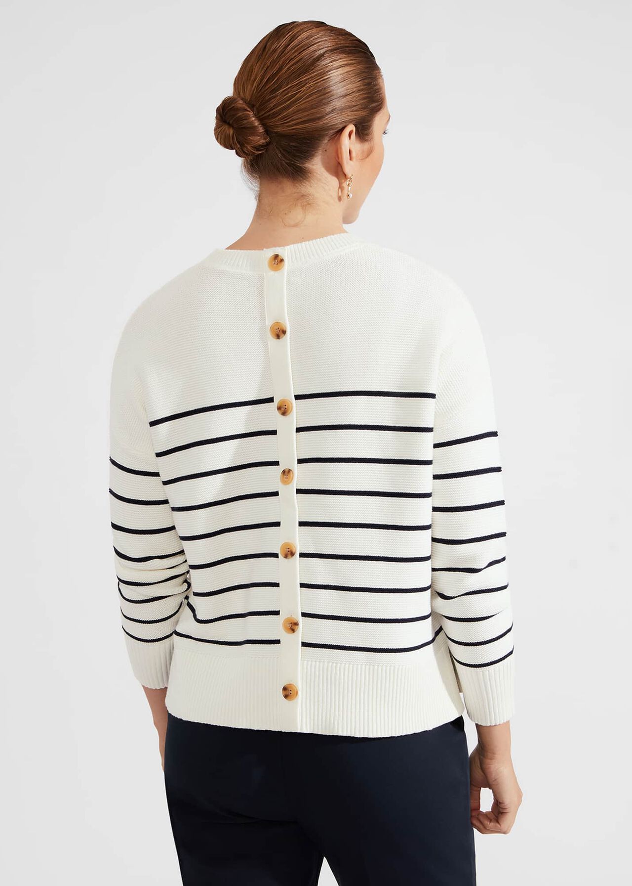 Ruby Cotton Button Sweater, Ivory Navy, hi-res