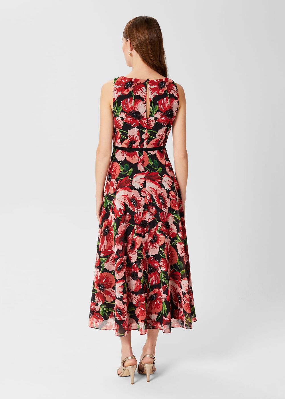 Carly Floral Midi Dress, Red Multi, hi-res