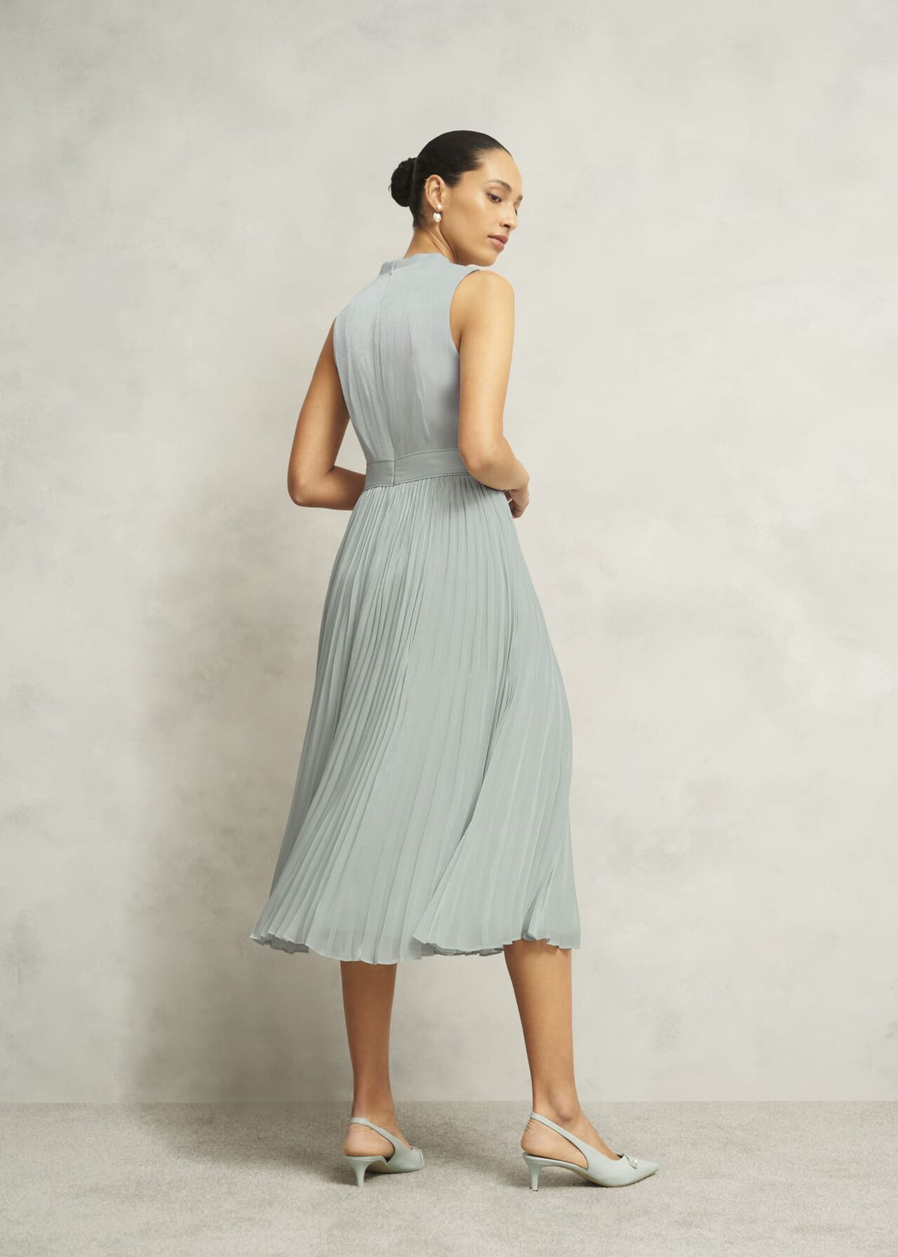Alexandra Pleated Dress, Sage Green, hi-res