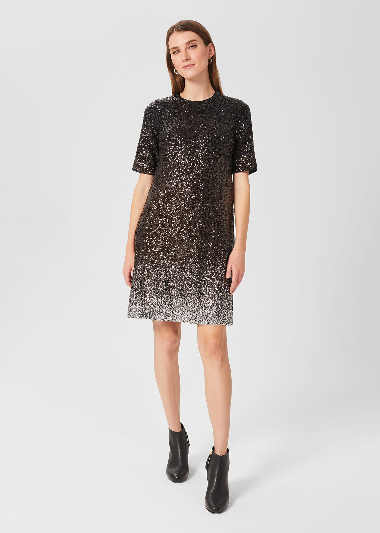 Reece Sequin A Line Dress, Black Silver, hi-res