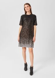 Reece Sequin A Line Dress, Black Silver, hi-res