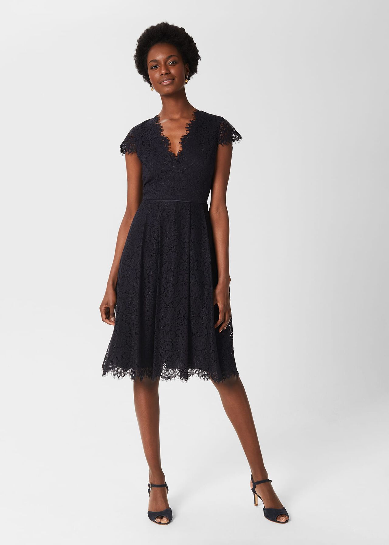 Anastasia Lace Fit And Flare Dress, Navy, hi-res