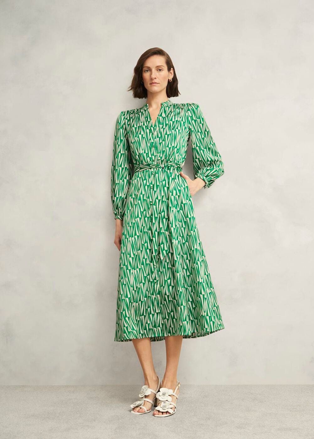 Deanery Midi Shirt Dress, Green Cream, hi-res