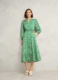 Deanery Midi Shirt Dress, Green Cream, hi-res