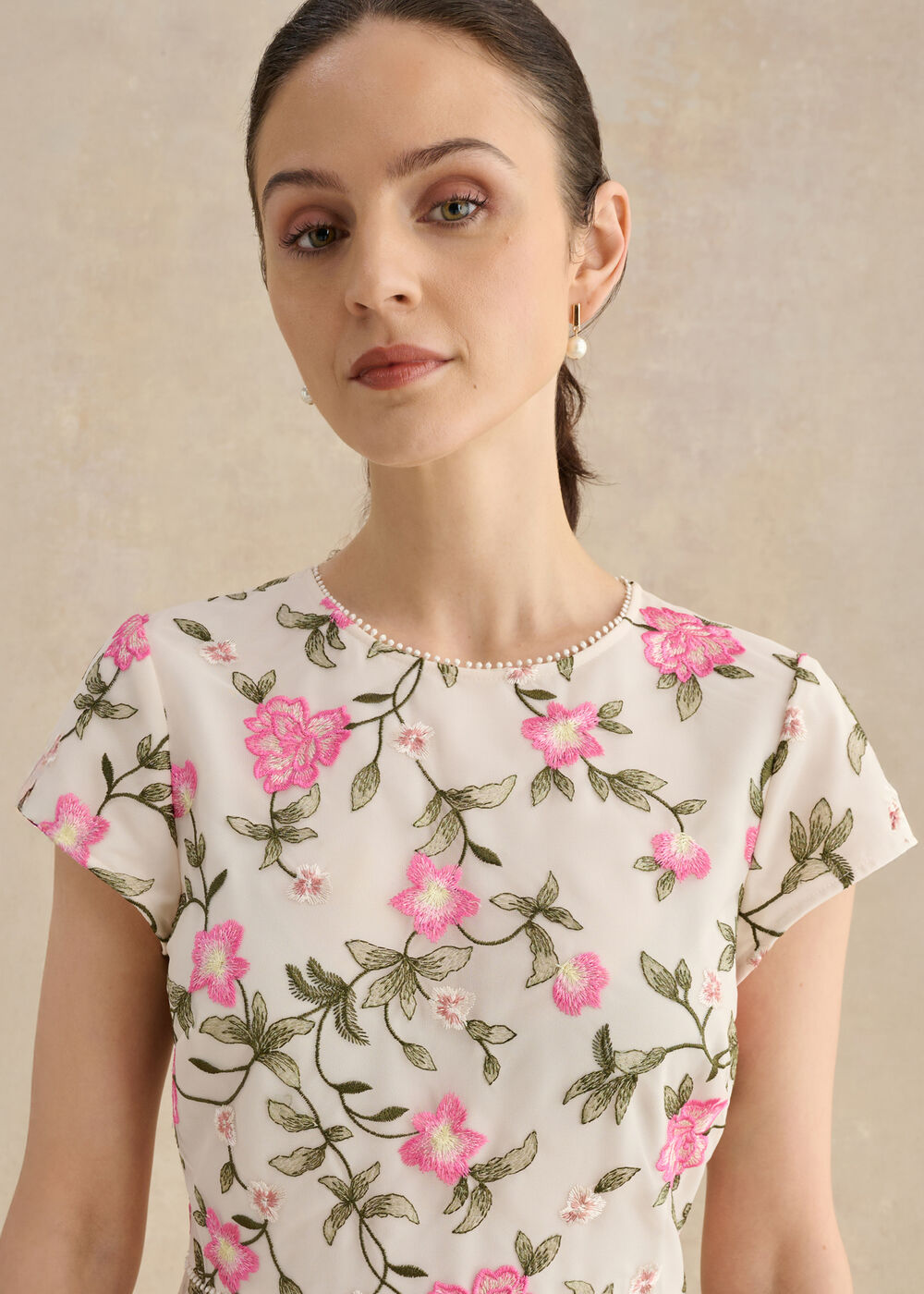 Tia Embroidered Dress, Cream Pink, hi-res