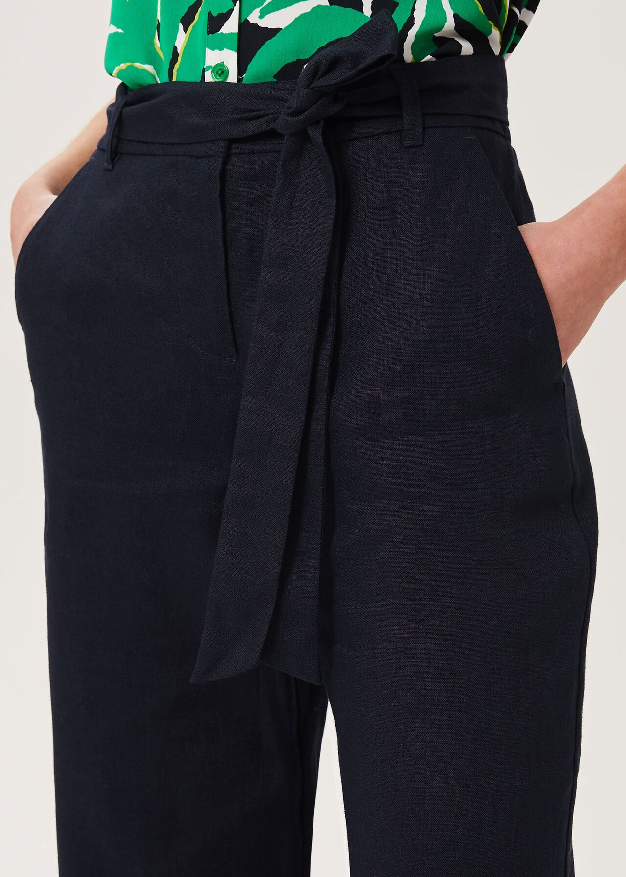 Jacqui Linen Trousers, Navy, hi-res