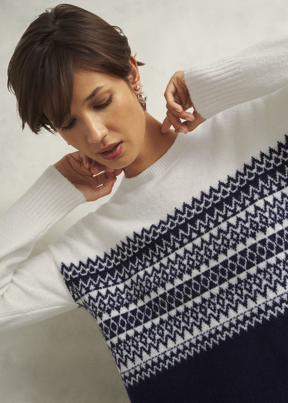 Lorrie Fairisle Jumper With Alpaca, Ivory Navy, hi-res