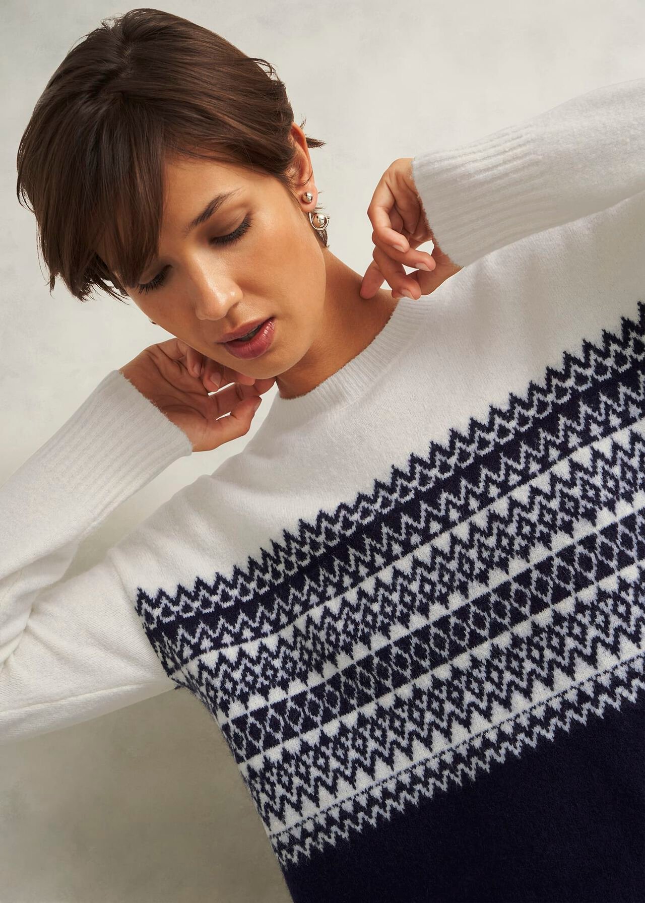 Lorrie Fairisle Jumper With Alpaca, Ivory Navy, hi-res