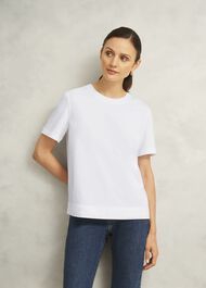 White Lori Cotton Crew Neck Short Sleeve T-Shirt, White, hi-res
