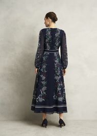 Petite Sia Floral Silk Dress, Midnight Multi, hi-res
