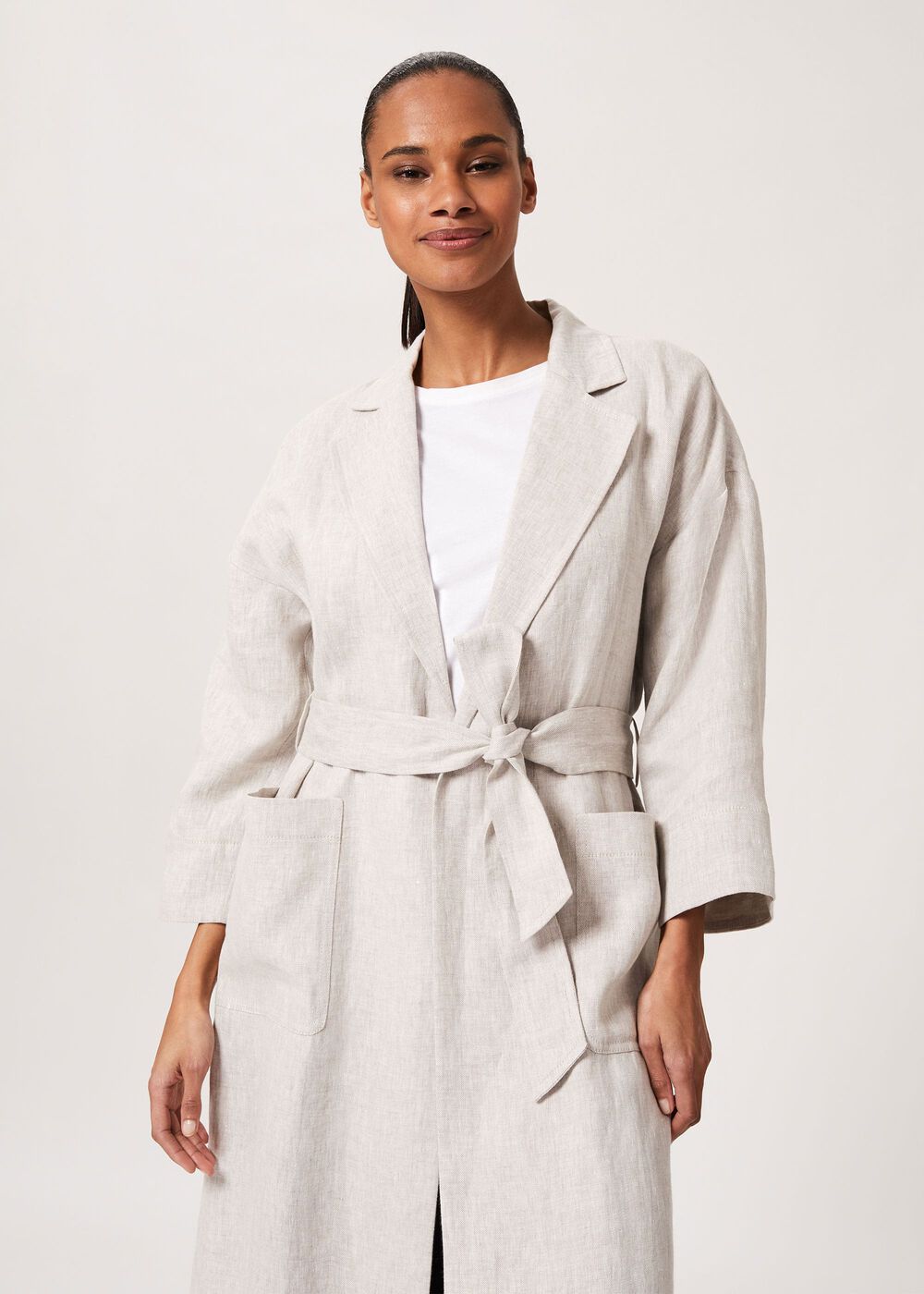 Maeve Linen Wrap Trench Coat, Neutral, hi-res
