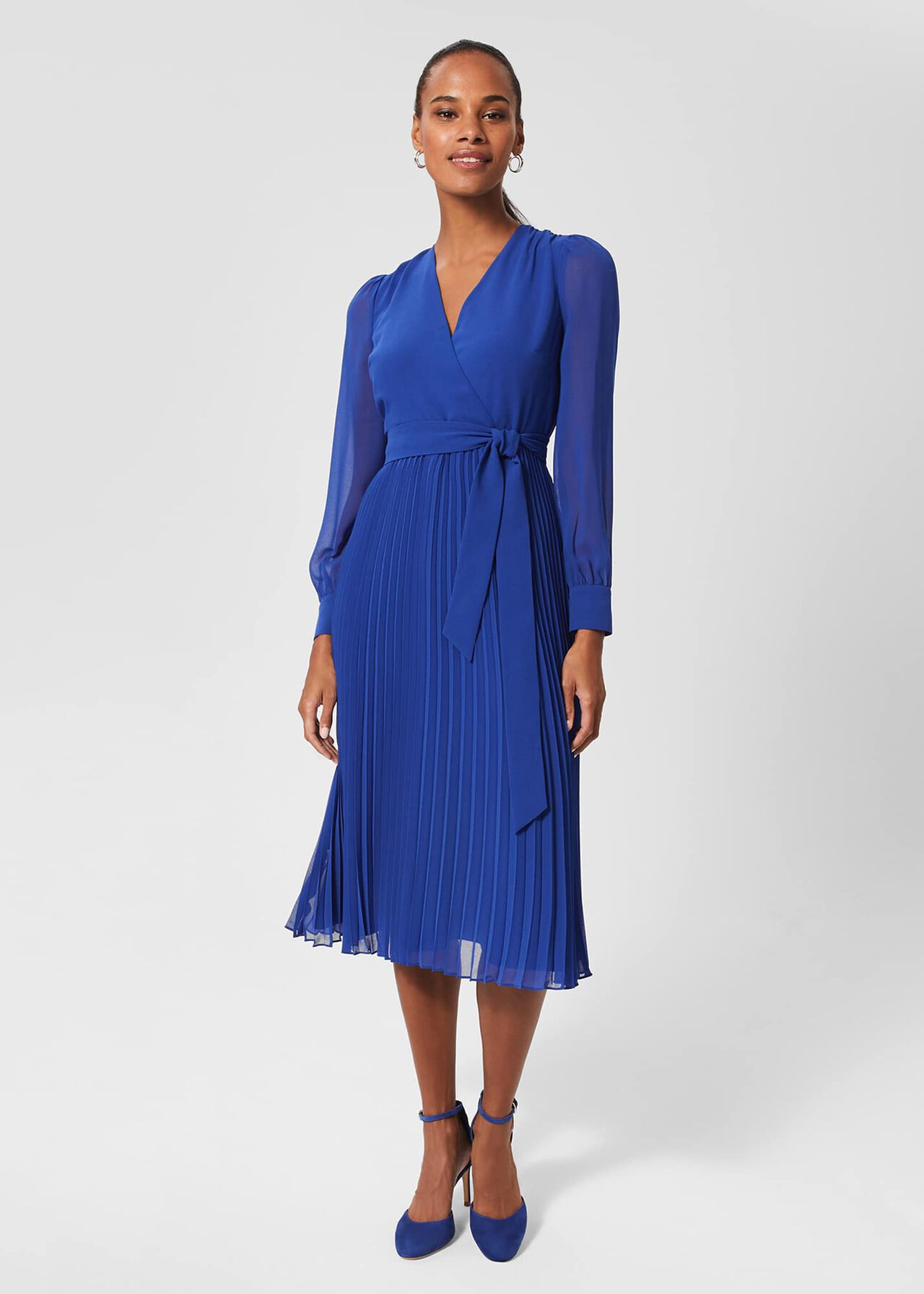 Evelyn Pleated Dress, Cobalt Blue, hi-res
