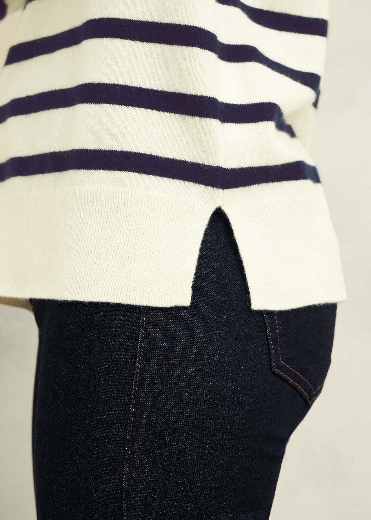Larina Cashmere Stripe Jumper, Ivory Navy, hi-res