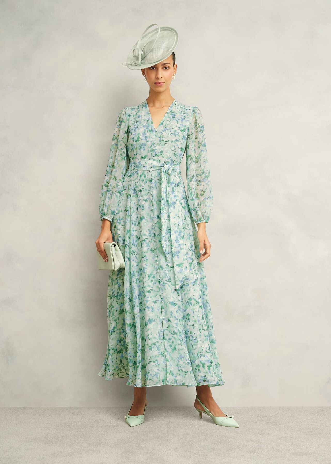 Petite Thea Tie Belted Dress, Sage Green, hi-res