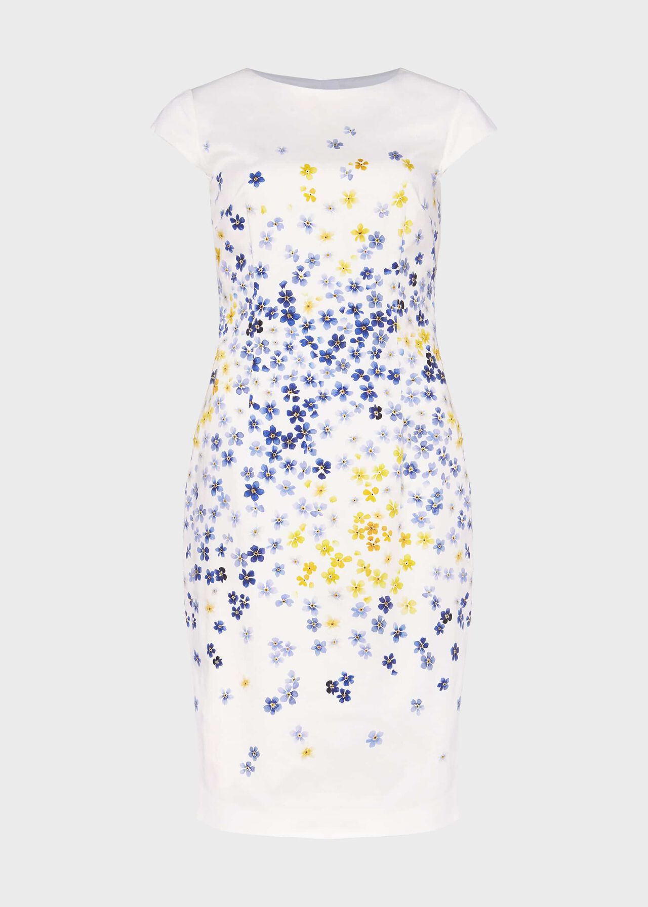 Fiona Cotton Blend Floral Shift Dress Ivry Blue Ylw